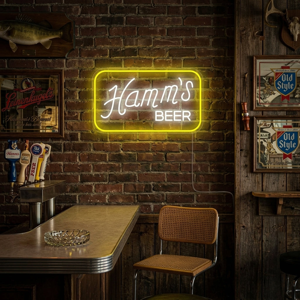 "Bar À Bière Hamms" Enseigne Lumineuse en Néon