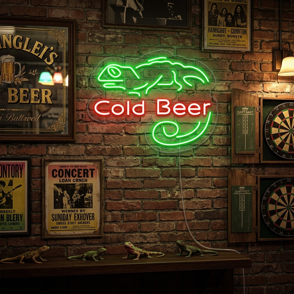 "Cold Beer Bar, Bar" Enseigne Lumineuse en Néon