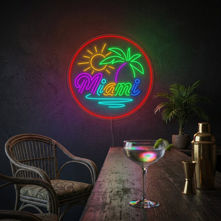 "Miami Bar De Plage En Floride" Enseigne Lumineuse en Néon