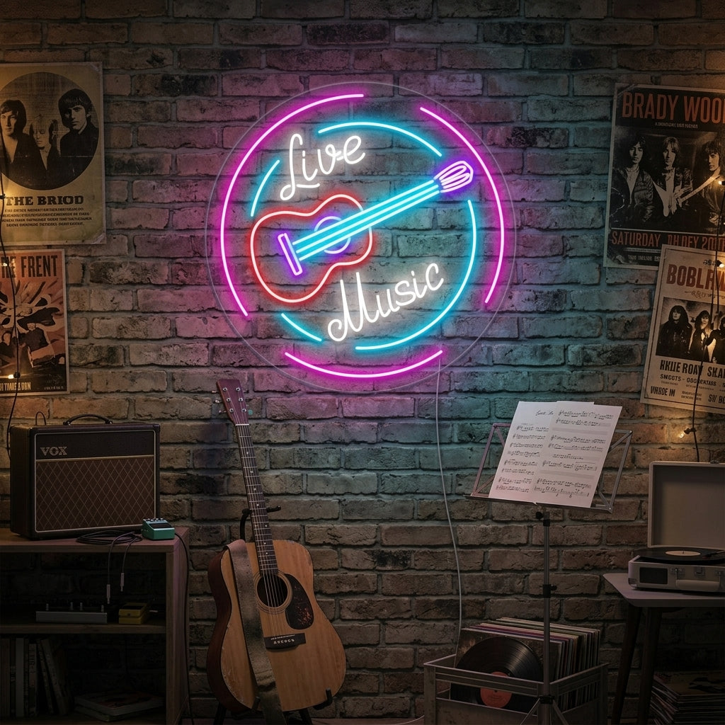 "Live Music, guitares" Lumineuse en Néon