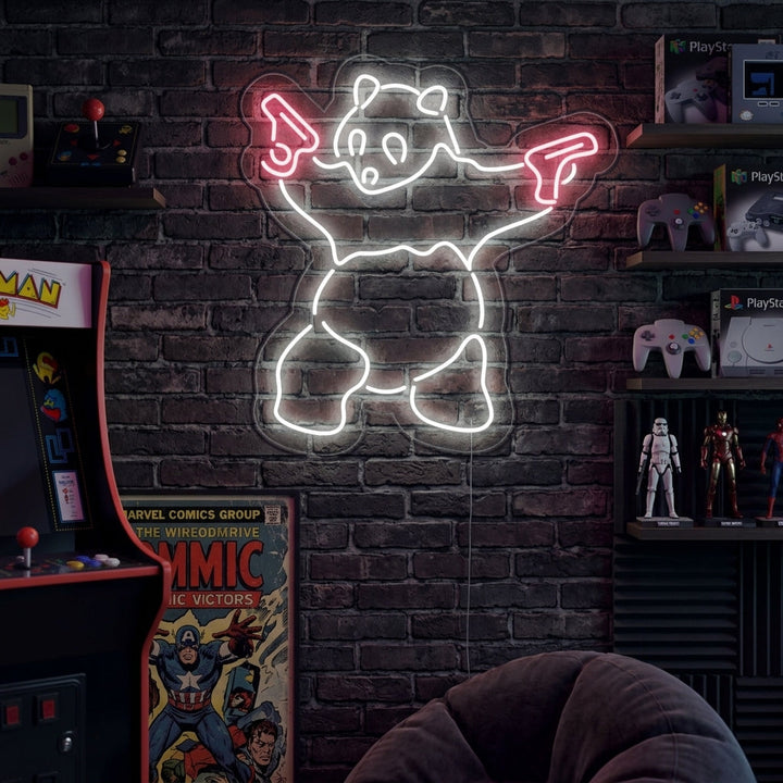 "Panda, Arme À Feu" Enseigne Lumineuse en Néon