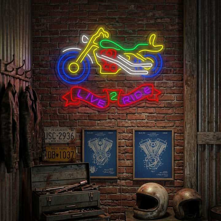 "Live 2 Ride, Moto" Lumineuse en Néon