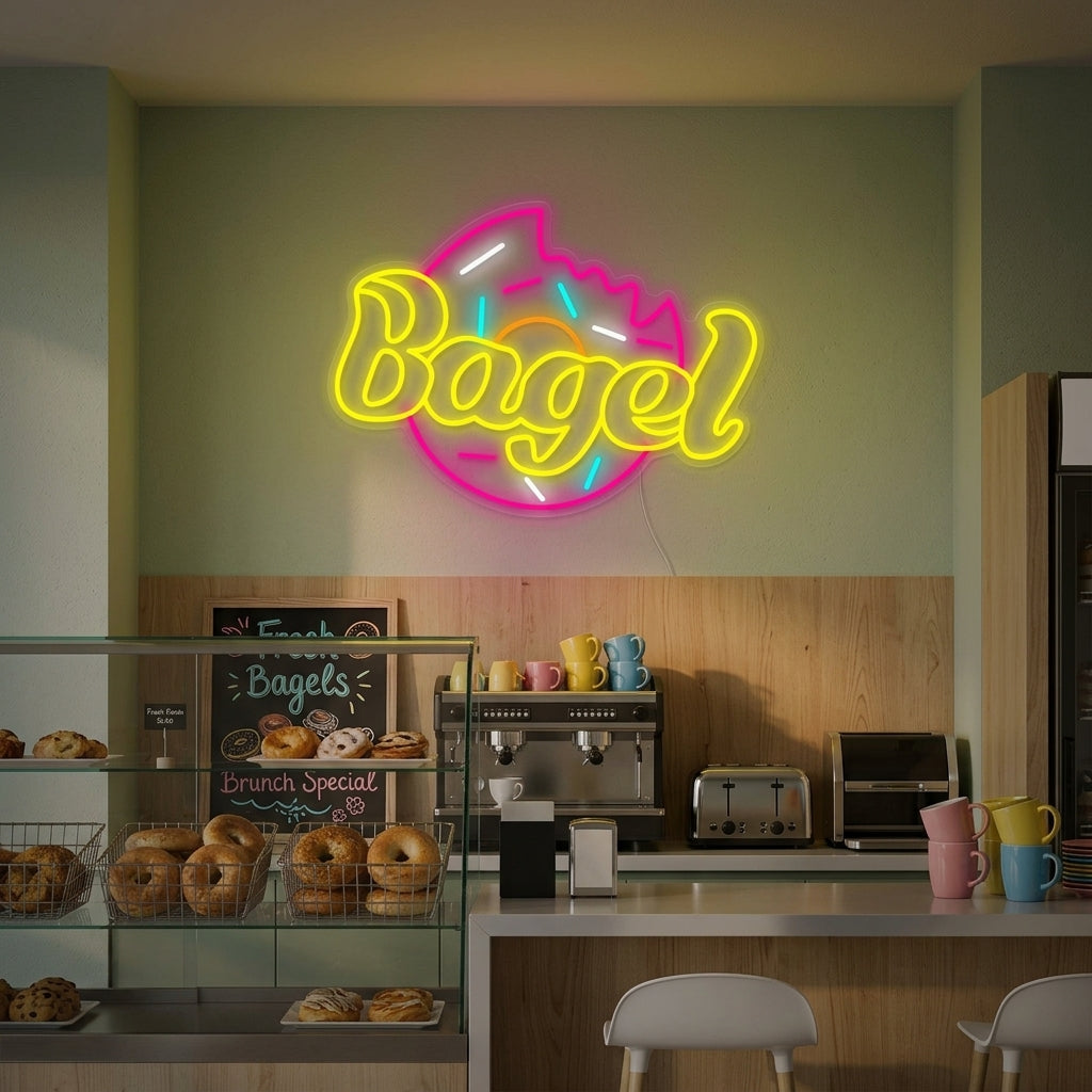 "Bagel Pour Boulangerie Pâtisserie" Enseigne Lumineuse en Néon