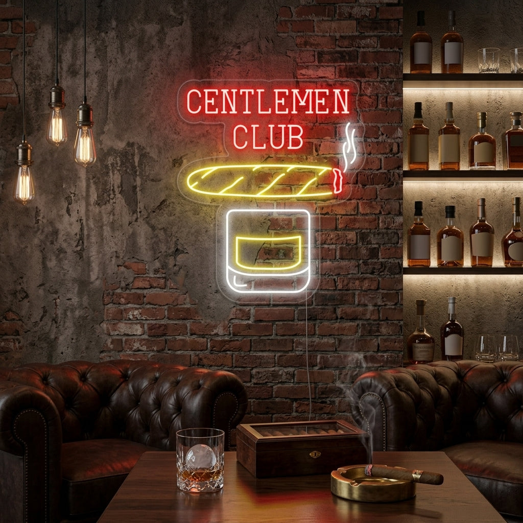 "Gentlemen Club Whisky Cigare" Enseigne Lumineuse en Néon