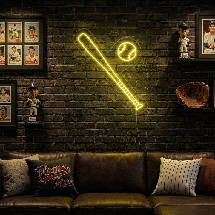 "Baseball Homme Avec Chapeau" Enseigne Lumineuse en Néon