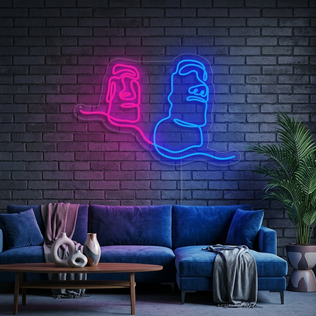 "Moai Easter Island Giant Status Chile" Enseigne Lumineuse en Néon