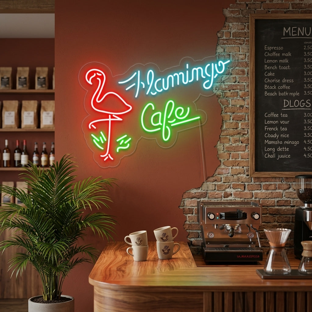 "Flamingo Cafe, Magasin" Enseigne Lumineuse en Néon