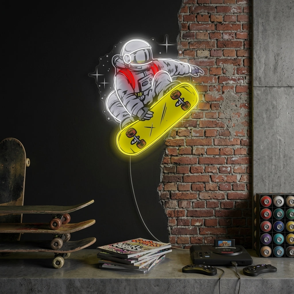 "Astronaute sur skateboard" Enseigne néon