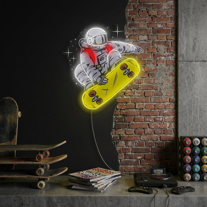 "Astronaute sur skateboard" Enseigne néon