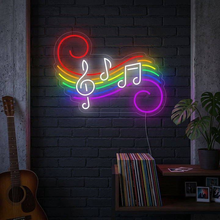 "Drapeau Arc-En-Ciel Fierté Lgbt Unique, Notes De Musique" Enseigne Lumineuse en Néon