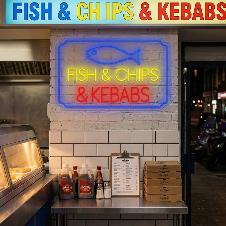 "Fish Chips Kebabs" Enseigne néon