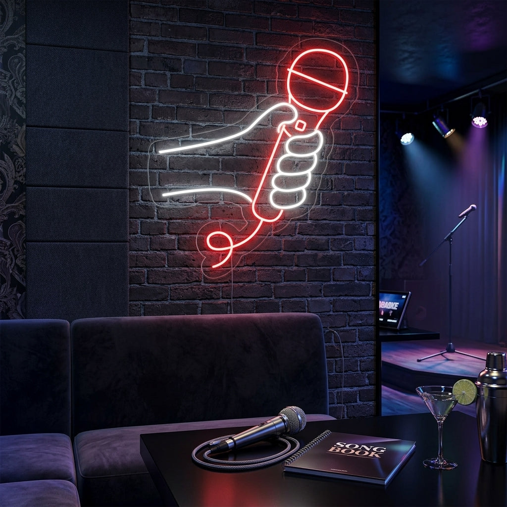 "Microphone Karaoké" Enseigne Lumineuse en Néon