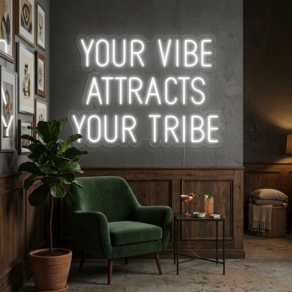"Your Vibe Attracts Your Tribe, Mariage" Enseigne Lumineuse en Néon