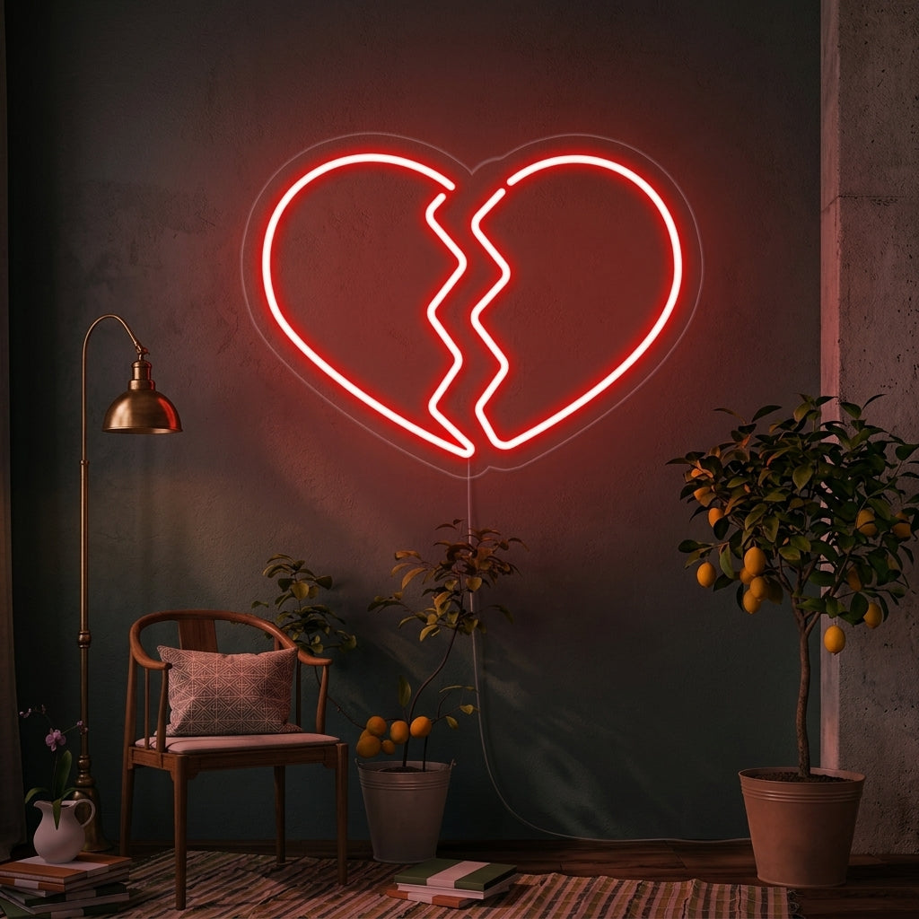 "Cœur Brisé" Enseigne Lumineuse en Néon
