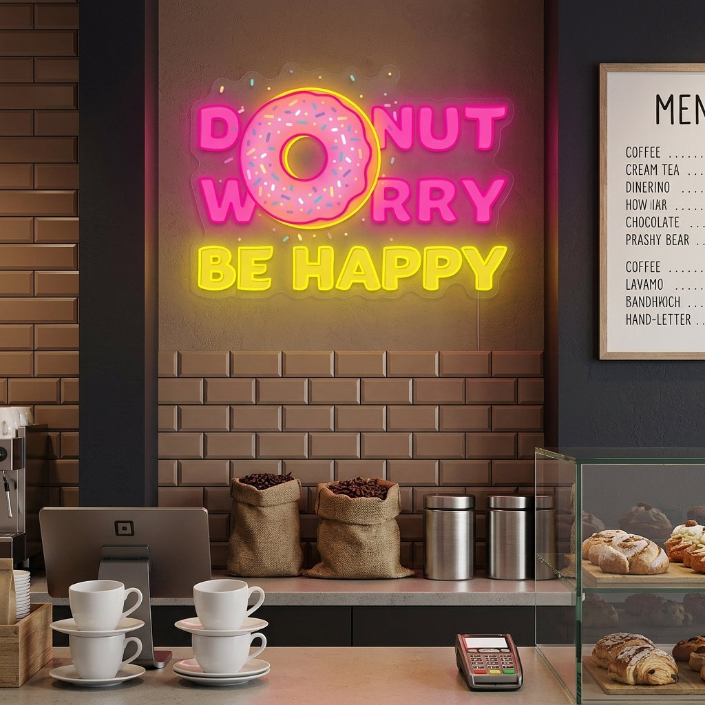 "Donut Do Not Worry Be Happy" Enseigne néon