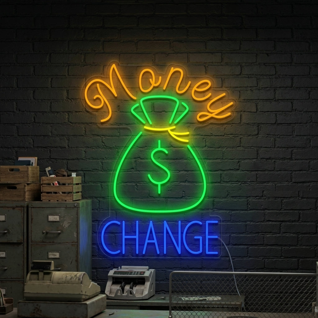 "Échange D'Argent" Enseigne Lumineuse en Néon