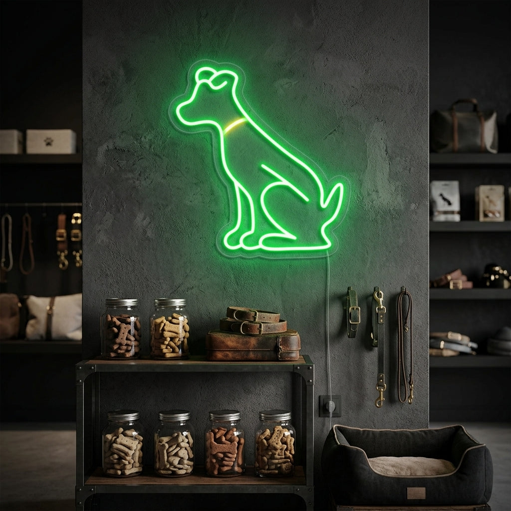"Chien Vert, Animal" Enseigne Lumineuse en Néon
