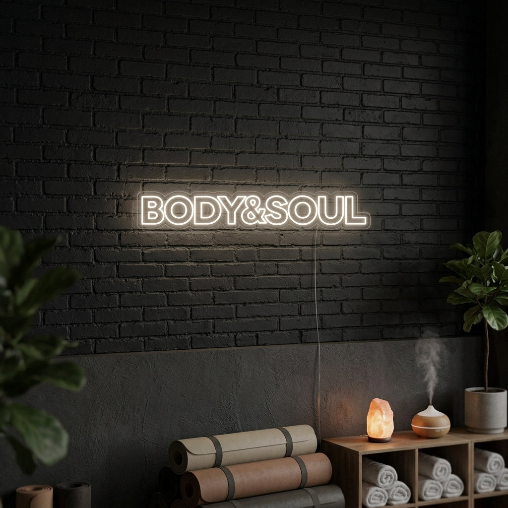 "Body And Soul, Gym Decor, Gym Quotes, Fitness Quotes, Workout Quotes" Enseigne Lumineuse en Néon
