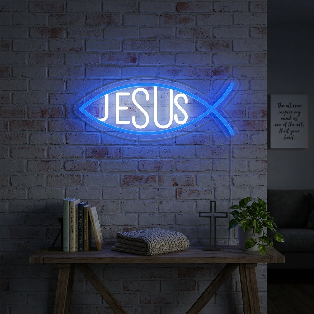 "Poisson Jésus Chrétien" Enseigne Lumineuse en Néon