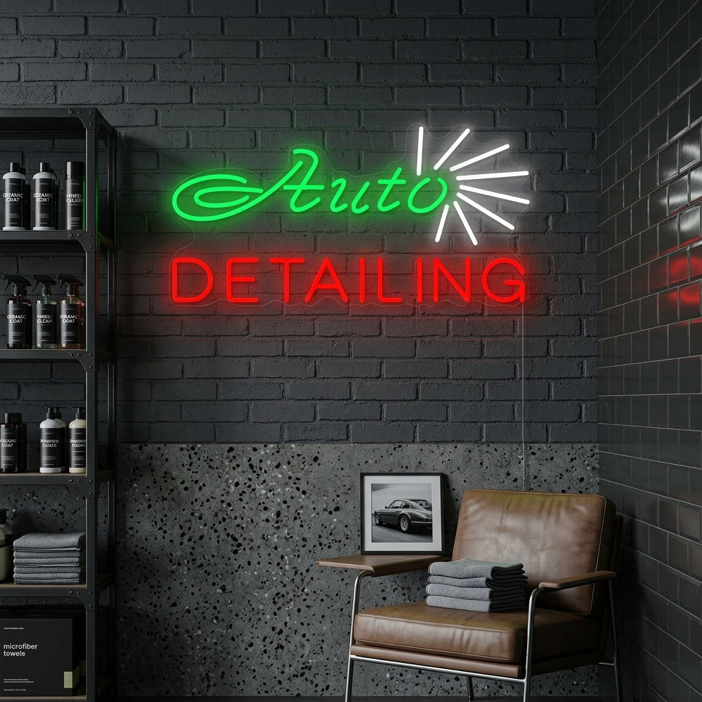 "Magasin, Auto Detailing" Enseigne Lumineuse en Néon