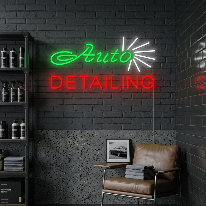 "Magasin, Auto Detailing" Enseigne Lumineuse en Néon