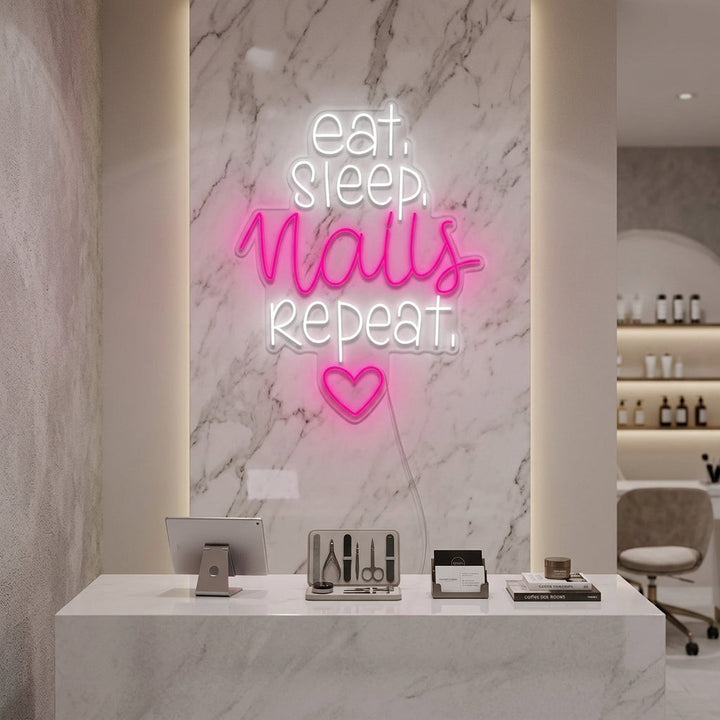 "Studio D'Ongles Eat Sleep Nails Repeat" Enseigne Lumineuse en Néon