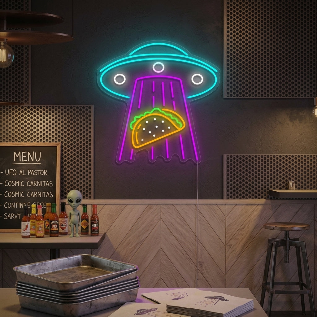 "Ufo Abducting Tacos" Enseigne néon