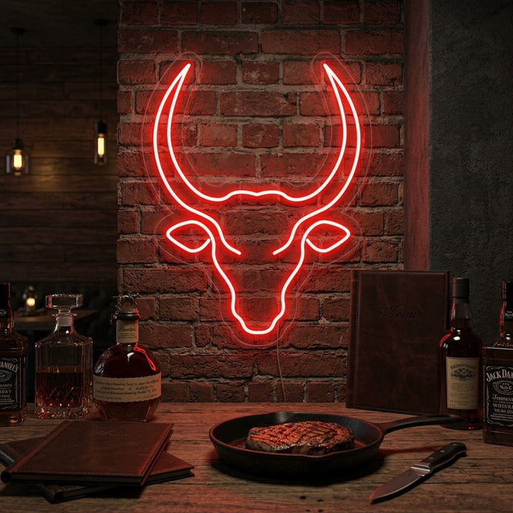 "Crâne De Taureau Vache" Enseigne Lumineuse en Néon