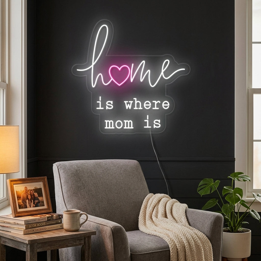 "Home Is Where Mom Is" Enseigne Lumineuse en Néon