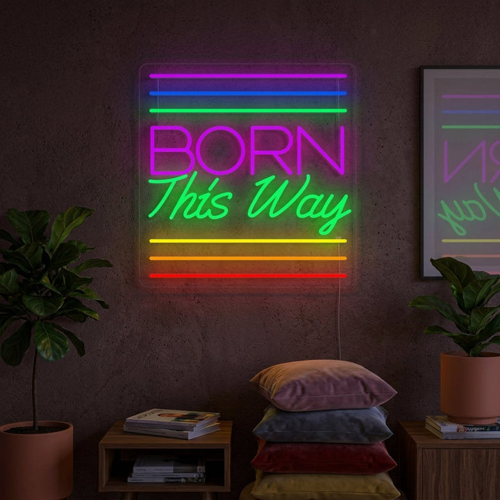 "Drapeau Arc-En-Ciel Fierté Lgbt Unique, Born This Way" Enseigne Lumineuse en Néon