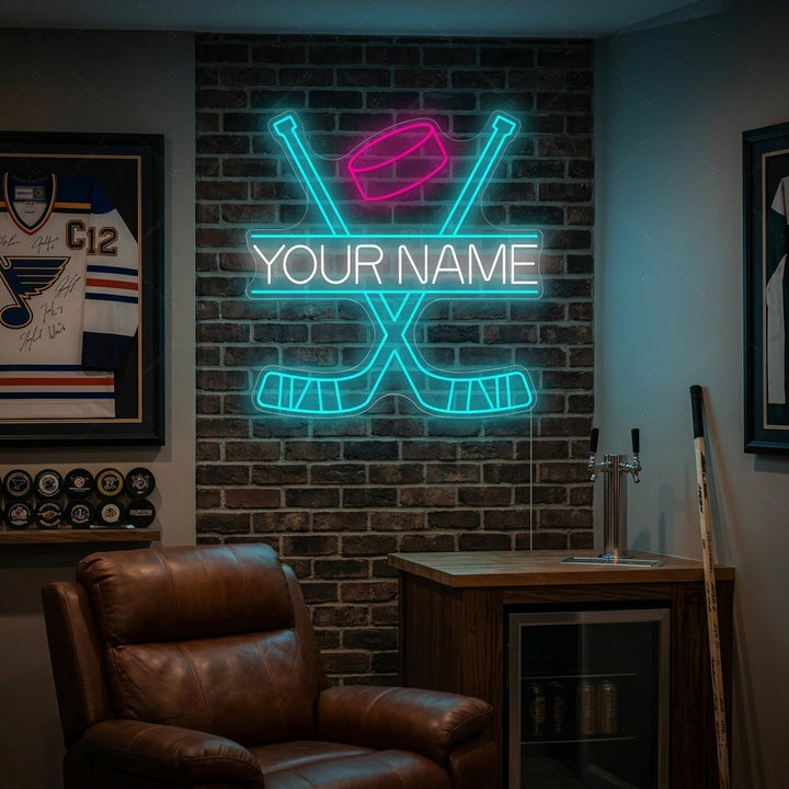 "Bâtons de hockey croisés personnalisés" Enseigne néon