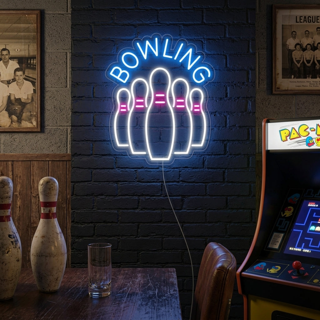 "Bowling, Quilles De Bouteilles De Bowling" Enseigne Lumineuse en Néon