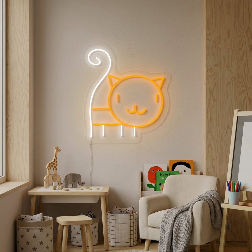 "Chaton, Décoration De Chambre D'Enfant" Enseigne Lumineuse en Néon