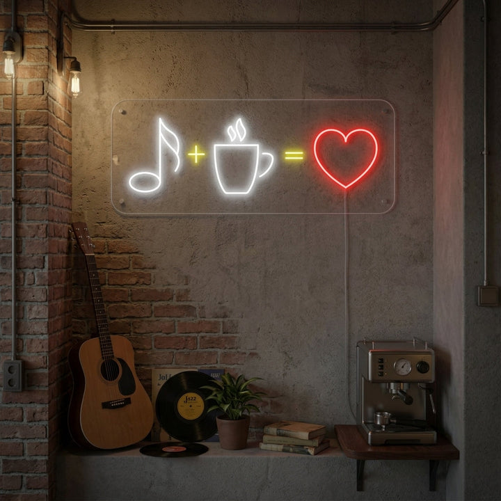 "Café Musique Amour" Enseigne Lumineuse en Néon
