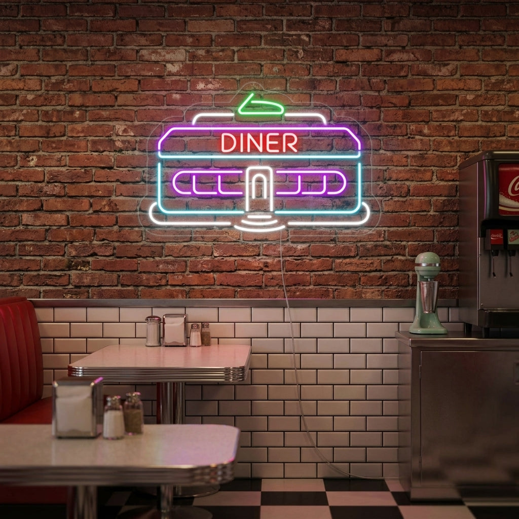 "Voiture Diner 1950 Classique Retro Restaurant" Enseigne Lumineuse en Néon