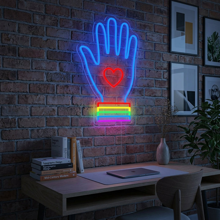 "Drapeau Arc-En-Ciel Fierté Lgbt Unique, Main" Enseigne Lumineuse en Néon