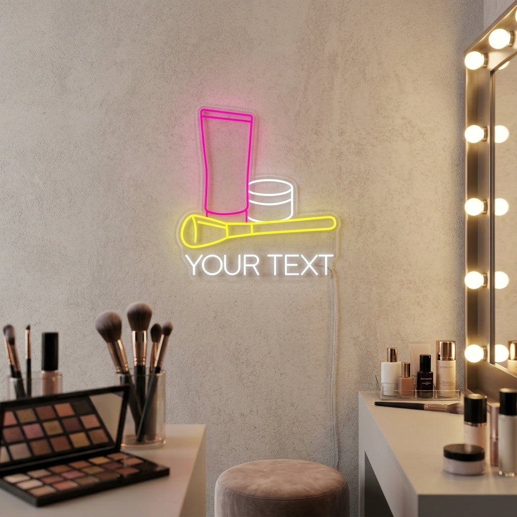 "Texte Personnalisé Et Salon De Beauté Maquillage Cosmétique" Enseigne Lumineuse en Néon