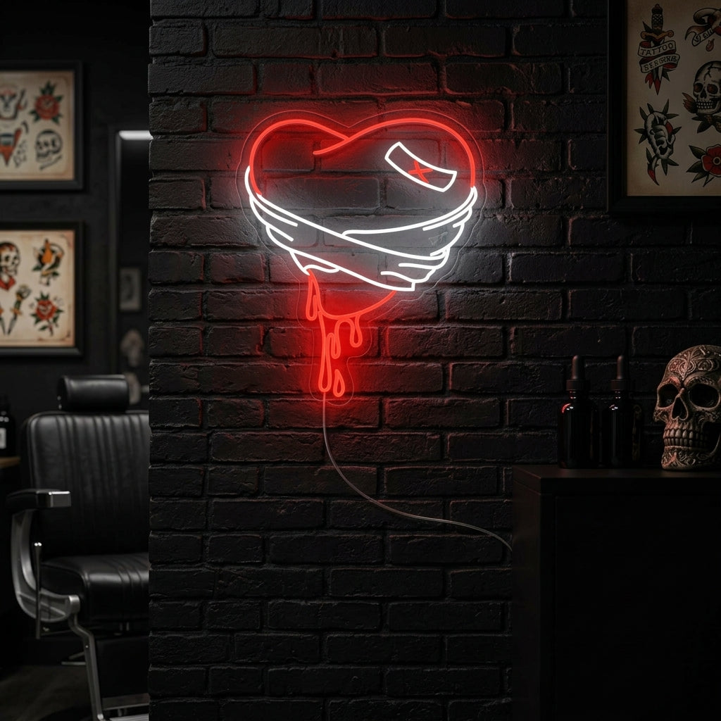 "Cœur Brisé Saignant" Enseigne Lumineuse en Néon