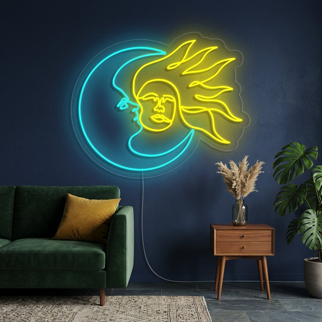 "Jour Et Nuit Lune Et Soleil" Enseigne Lumineuse en Néon