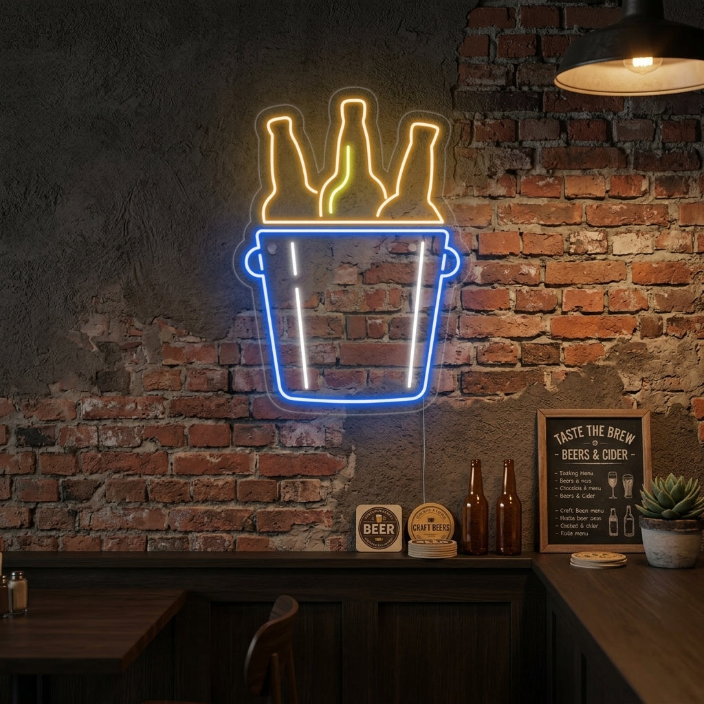"Seau De Bières" Enseigne Lumineuse en Néon