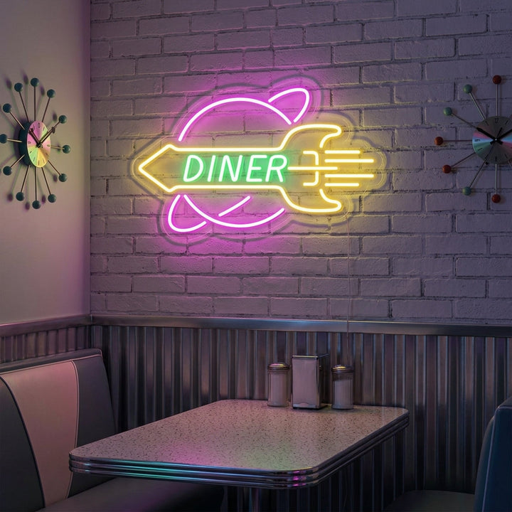 "Rocket Rocket Diner" Enseigne Lumineuse en Néon