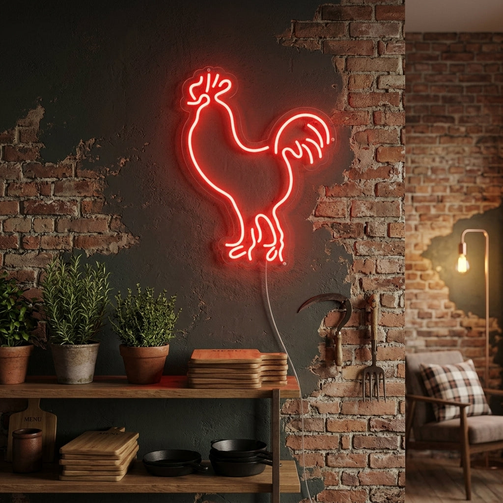 "Coq, Poulet, Volaille" Enseigne Lumineuse en Néon