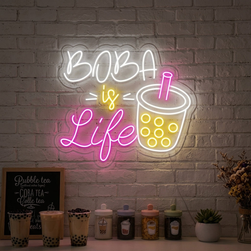 "Coupe de boba, Boba is Life" Lumineuse en Néon