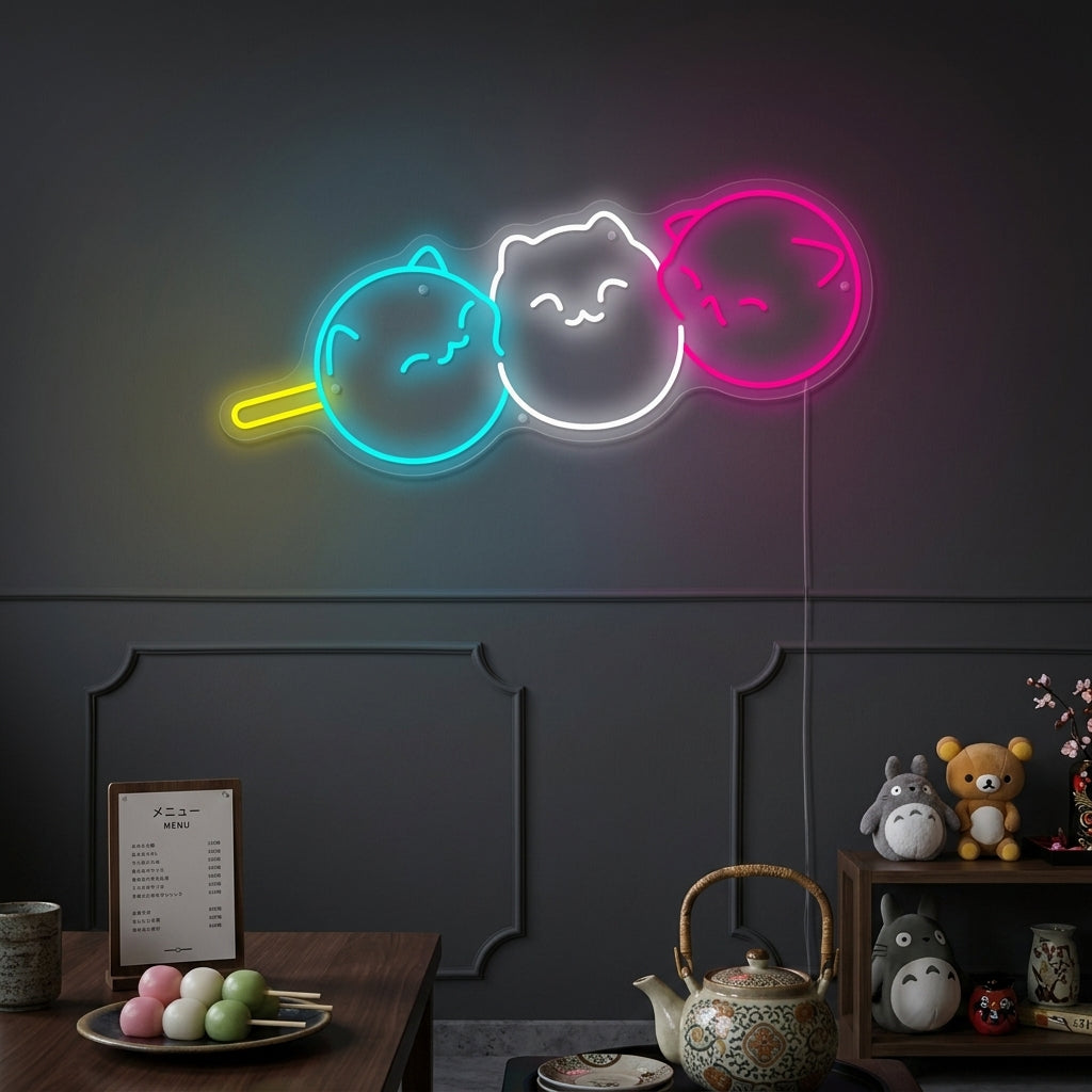 "Kawaii Japanese Dango Cat Dango" Enseigne néon