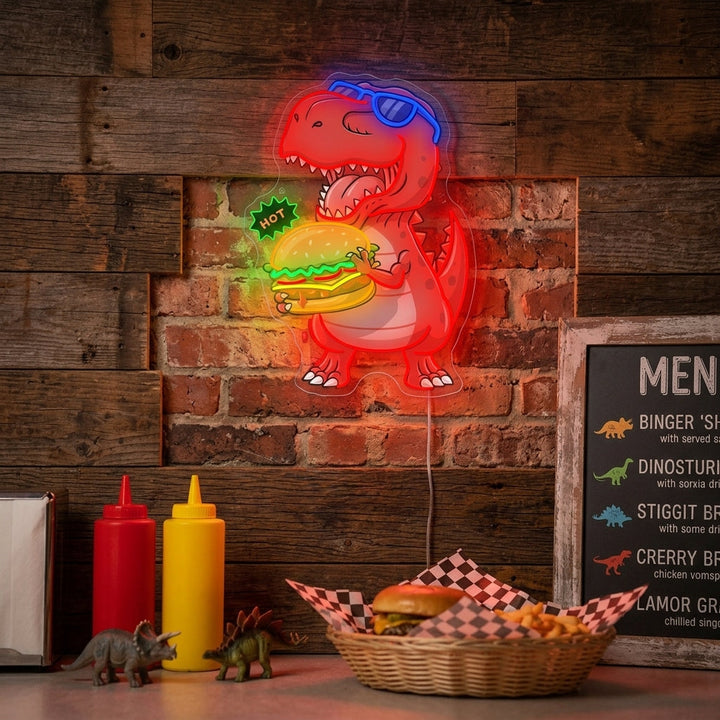 "Burger mangeur de dinosaures" Enseigne néon