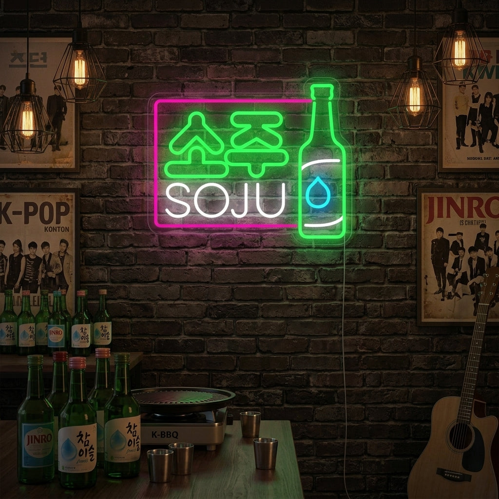 "Soju Boisson Coréenne" Enseigne Lumineuse en Néon
