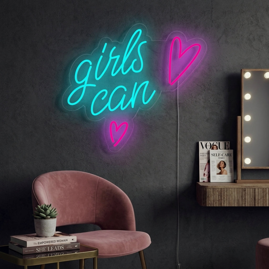 "Girls Can" Enseigne Lumineuse en Néon