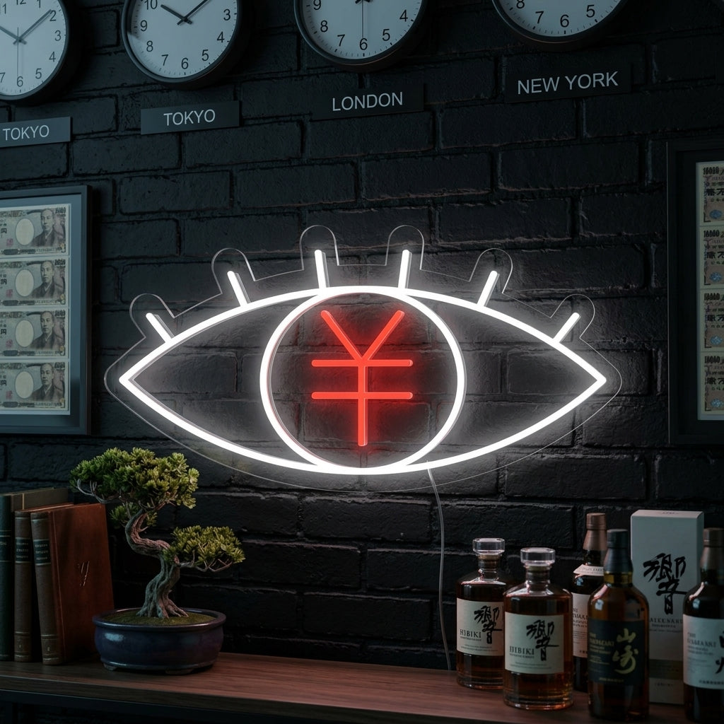 "Symbole Du Yen Japonais Avec Un Œil" Enseigne Lumineuse en Néon