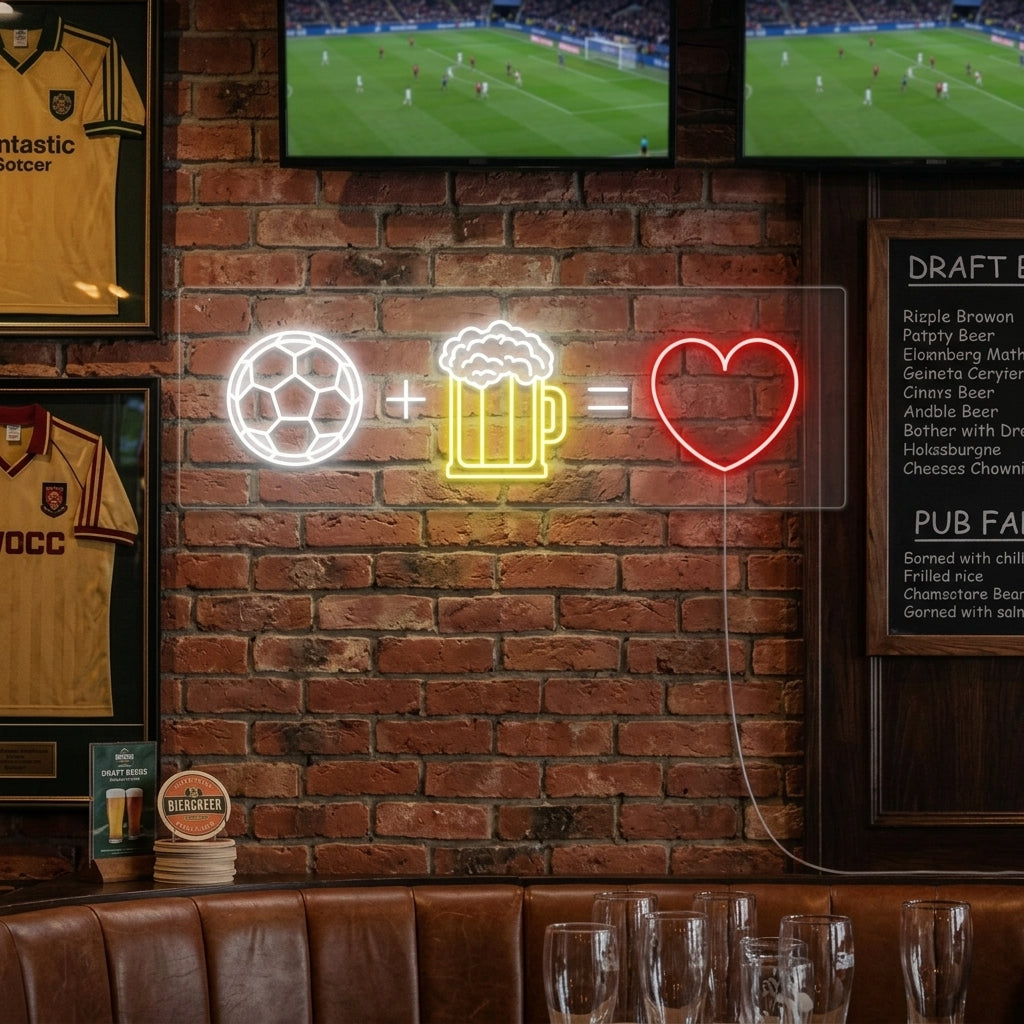 "Football Bière Cœur" Enseigne Lumineuse en Néon