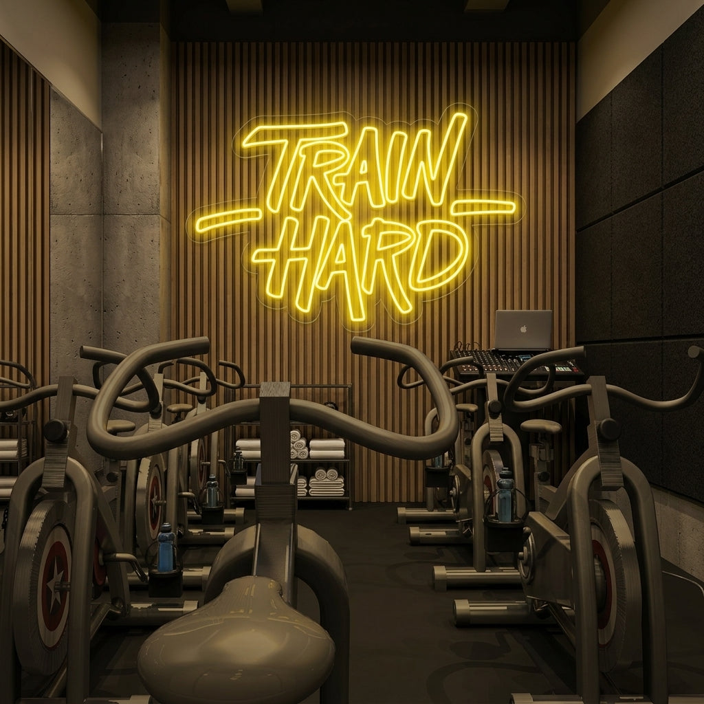 "Train Hard, Décor De Salle De Sport, Citations De Salle De Sport, Citations De Fitness, Citations D'Entraînement" Enseigne Lumineuse en Néon